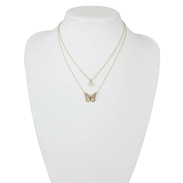 Time and Tru Women's Gold Tone Butterfly and Pendant Necklace Set, 2 Pieces - Walmart.com | Walmart (US)