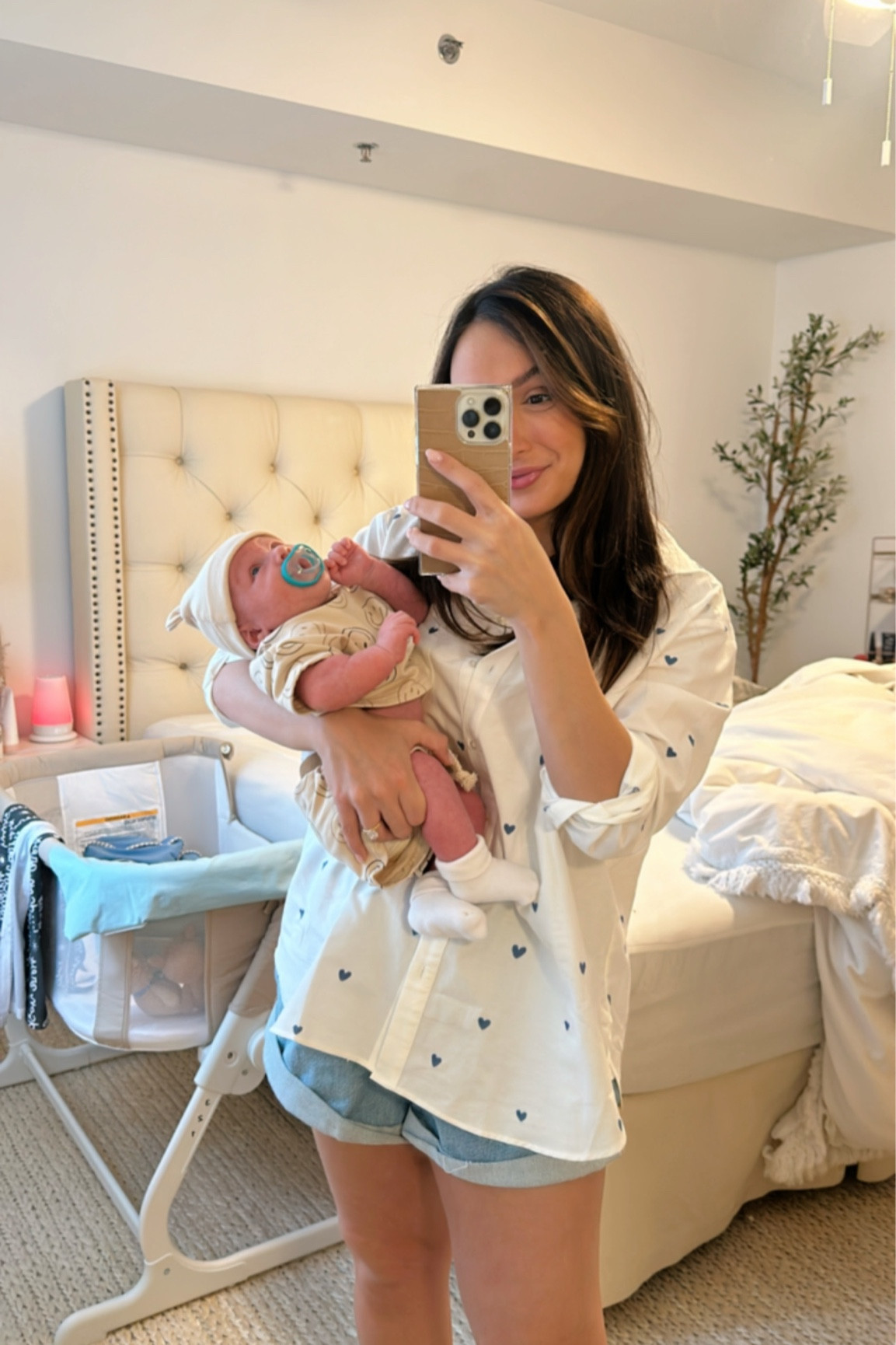 The cutest blue heart embroidered top! Wearing a size 6 and a size small in the shorts 