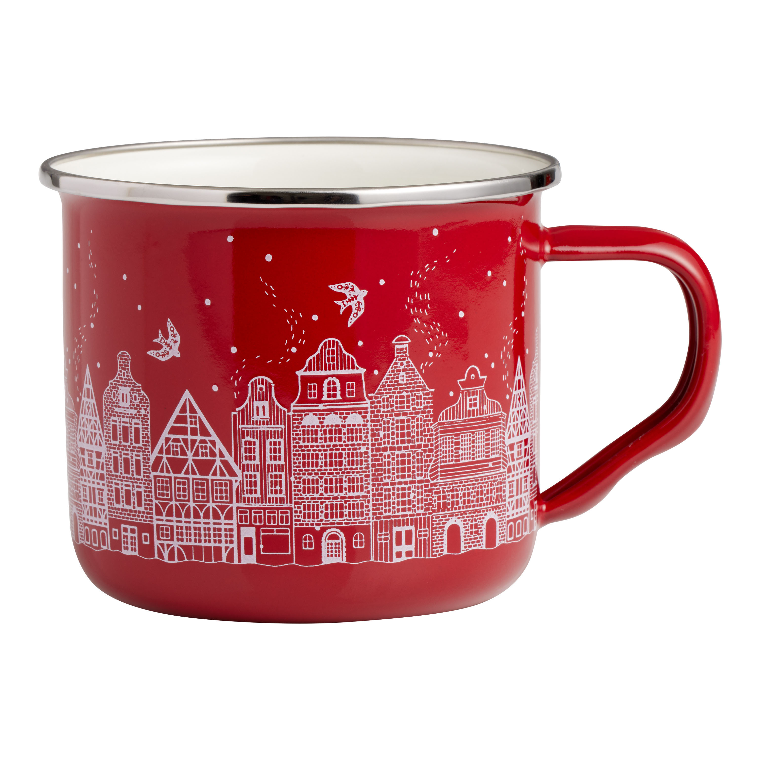 Oversized Red Village Holiday Enameled Steel Mug | World Market