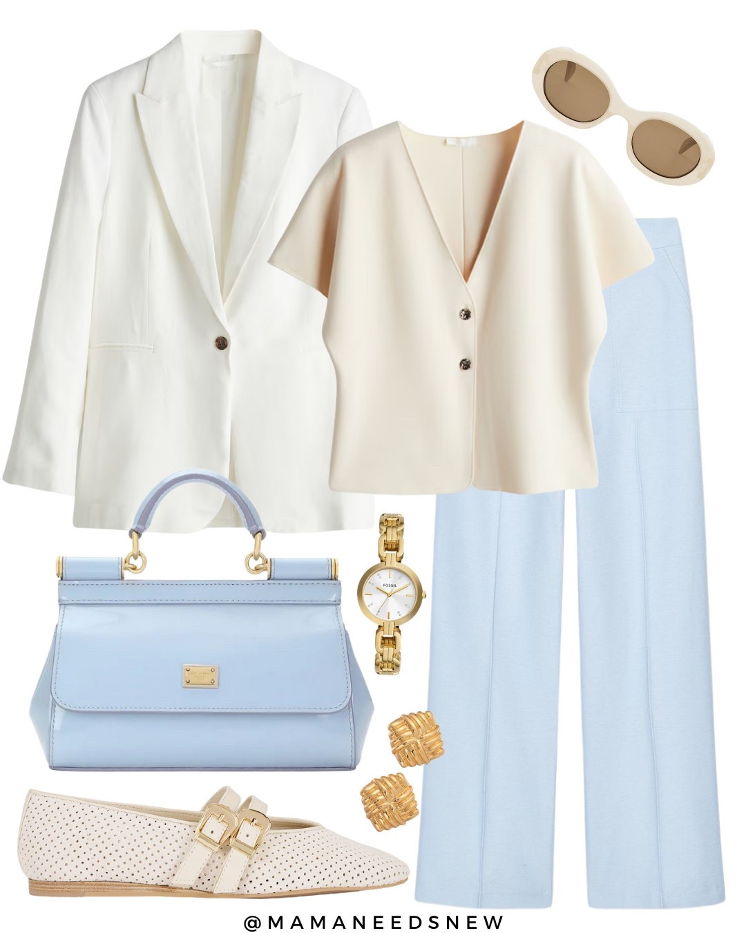 A spring work appropriate outfit with a blazer, short sleeve cardigan, trousers, top handle bag & Maryjane flats

#LTKStyleTip #LTKWorkwear #LTKSaleAlert