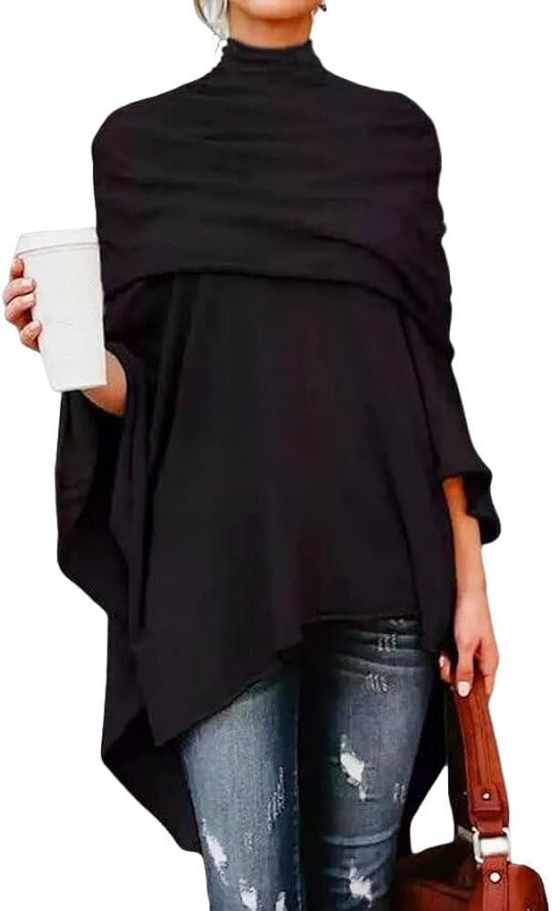 UOOZEE Women's Elegant Mock Neck Shirt High Low Asymmetrical Irregular Hem Flowy Casual Tops | Amazon (US)