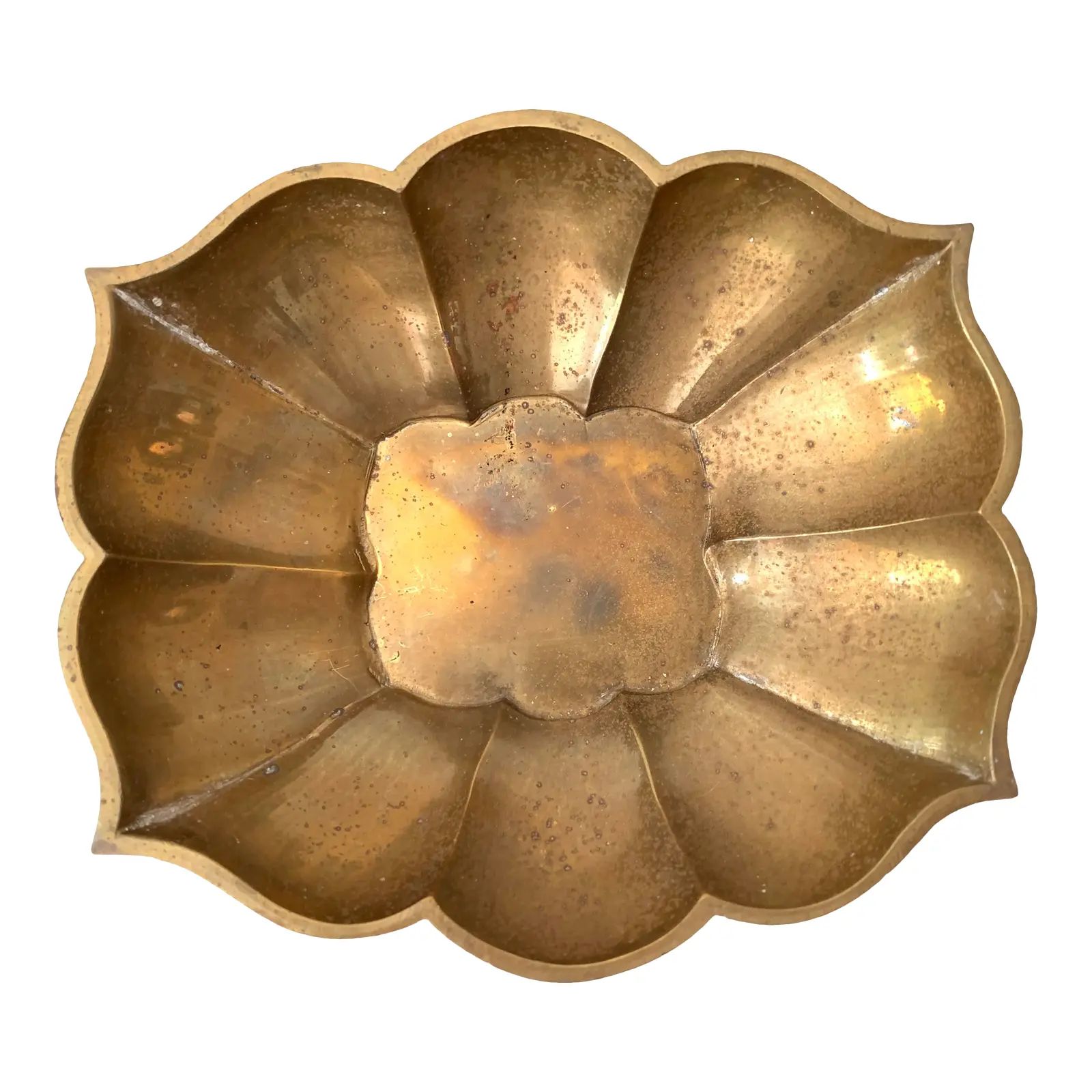 20th Century Scalloped Brass Catchall Bowl | Chairish