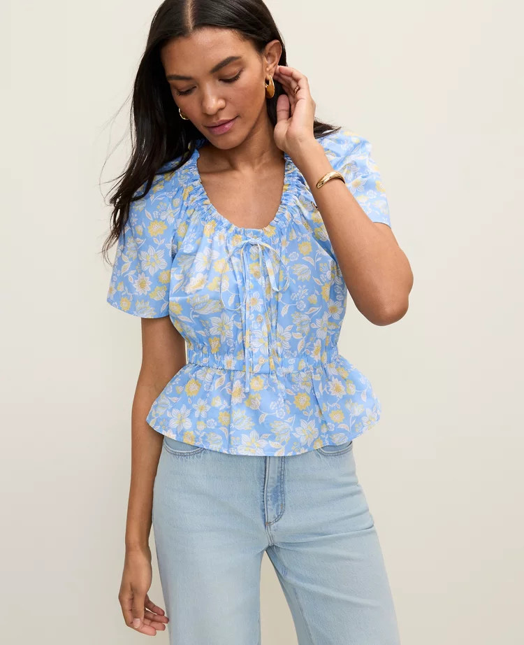 Weekend Floral Gathered Peplum Blouse | Ann Taylor