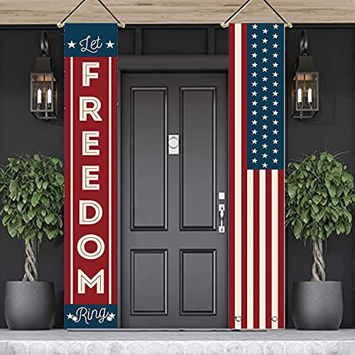 Patriotic Decorations for 4th of July Decor, Hanging American Flag and “Let FREEDOM Ring” Ban... | Amazon (US)