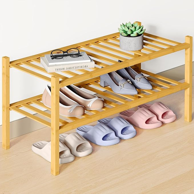 Smiry Bamboo Shoe Rack for Closet, 2 Tier Wooden Shoe Organizer, Stackable Wood Shoe Storage Shel... | Amazon (US)
