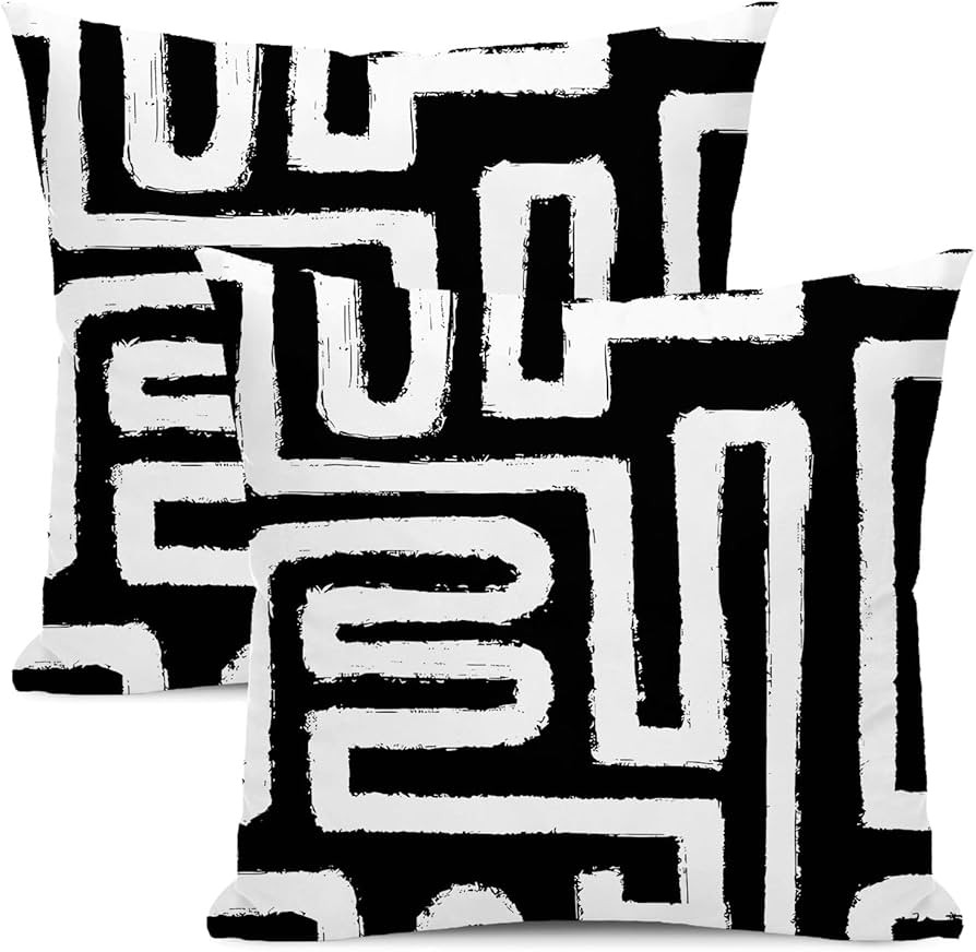 CXMEIFLY Black and White Pillow Covers 18 x 18 Inch Set of 2 Modern Abstract Art Boho Geometric D... | Amazon (US)