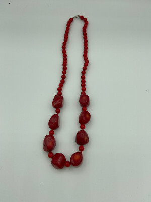 Natural Red Coral Gemstone Round and Tumbled Beaded Necklace | eBay | eBay US