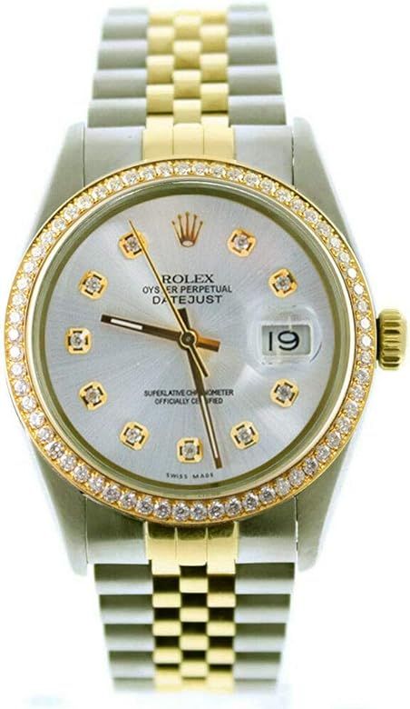 Rolex Mens Datejust 16013 36mm Steel & Gold Datejust Custom Added Silver Diamond Dial & Custom 1C... | Amazon (US)