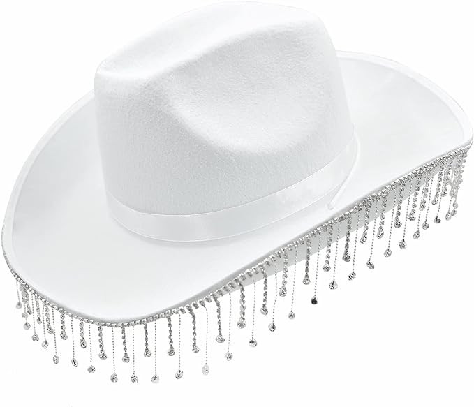 MUMUWU Cowgirl Hat with Rhinestone Fringe Wide Brim Western Style Cowboy Hat for Women for Party ... | Amazon (US)