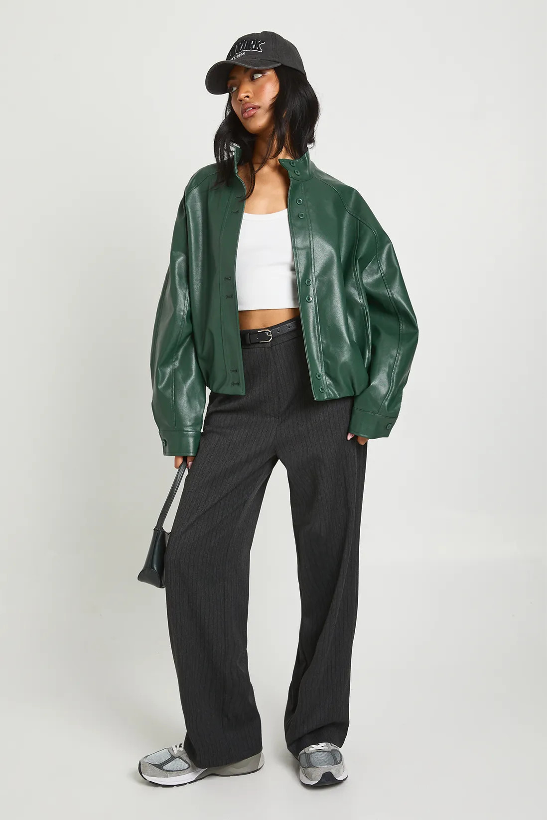 Bubble Hem Faux Leather Bomber Jacket | boohoo (US & Canada)