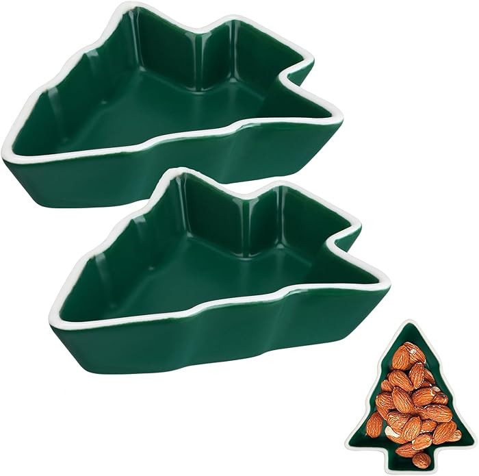 2Pcs Christmas Serving Dishes, Christmas Serving Platter, Tree Shape Ceramic Appetizer Trays, Por... | Amazon (US)
