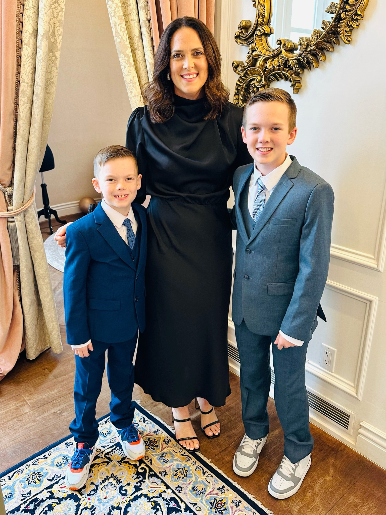 Wedding reception outfit / rehearsal dinner outfits - 
New Amazon dress - perfect for evening events. I love the long sleeve and looser fit. Wearing size medium - true fit (comes in several colors) also a sleeveless versionn
Weston has on the cutest little suit that fit perfect! True to size for little boy suits 
Heels - Amazon find - I own in 2 colors - tts under $50!


#LTKOver40 #LTKWedding