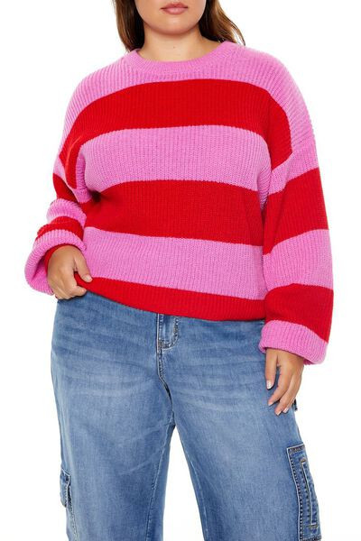 Plus Size Striped Drop-Sleeve Sweater | Forever 21