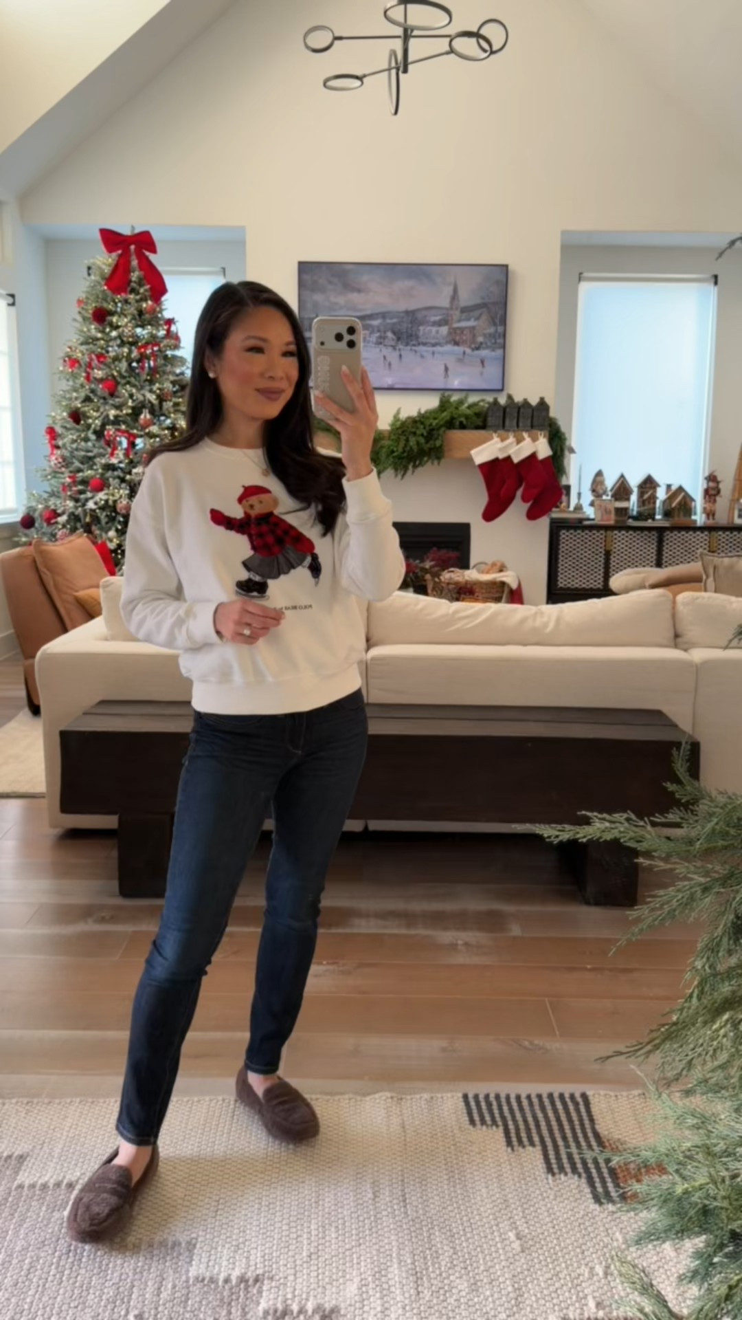 Winter outfit with polo bear sweatshirt and dark jeans for a cozy and casual look. I love the polo bears for the holiday season! 

#LTKootd #LTKHoliday