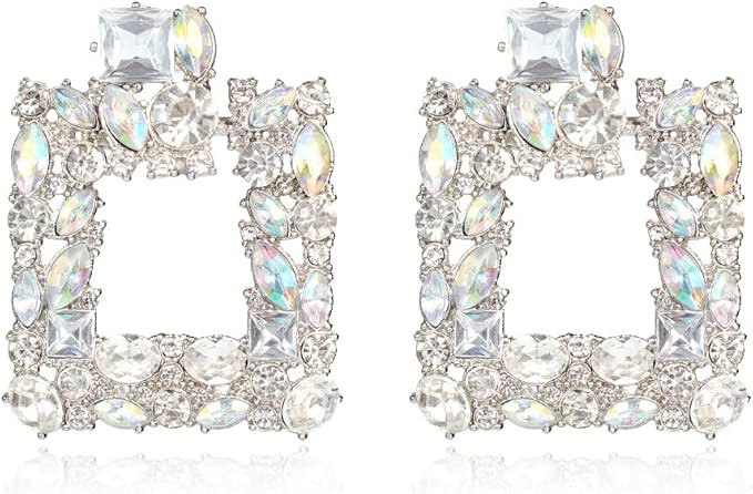 Rhinestone Square Dangle Earrings Sparkly Crystal Geometric Drop Statement Earrings for Women KEL... | Amazon (US)