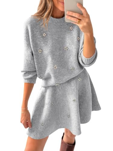 Saodimallsu Womens 2 Piece Sweater Skirt Set Fall Elegant Long Sleeve Crew Neck Top and Knit Mini... | Amazon (US)