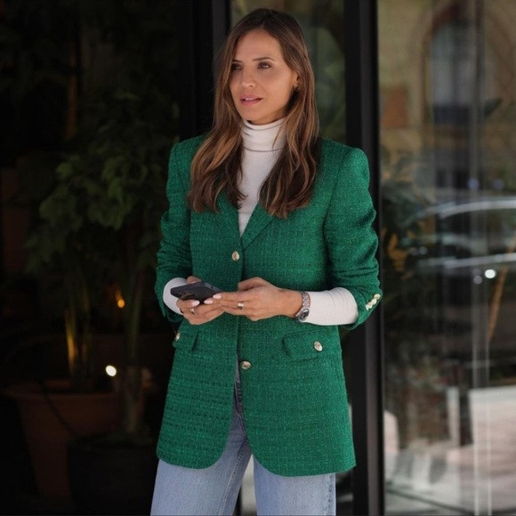 Zara Green Textured Weave Blazer | Poshmark