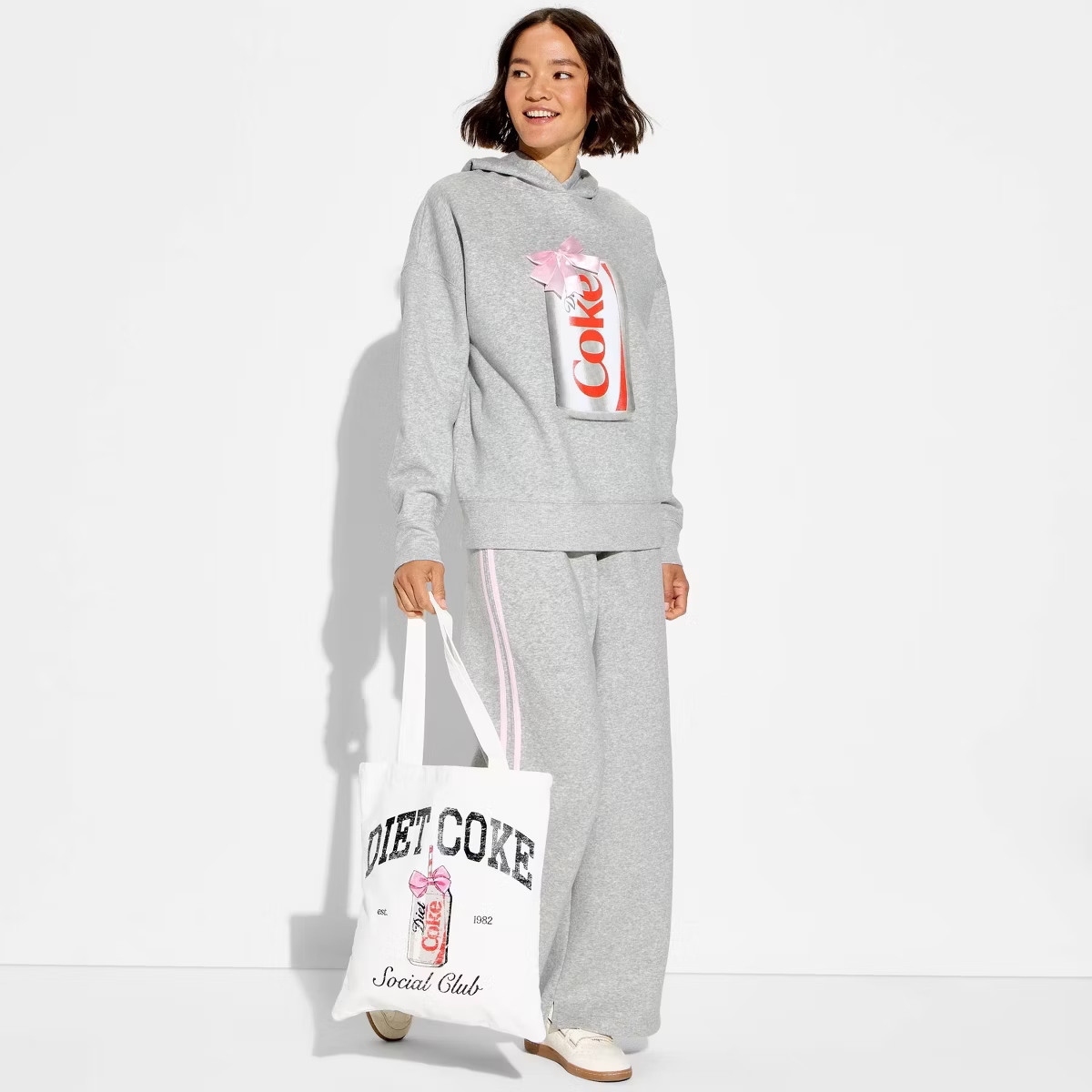 Women's Ribbon Diet Coke Fleece Graphic Hooded Sweatshirt - Gray | Target