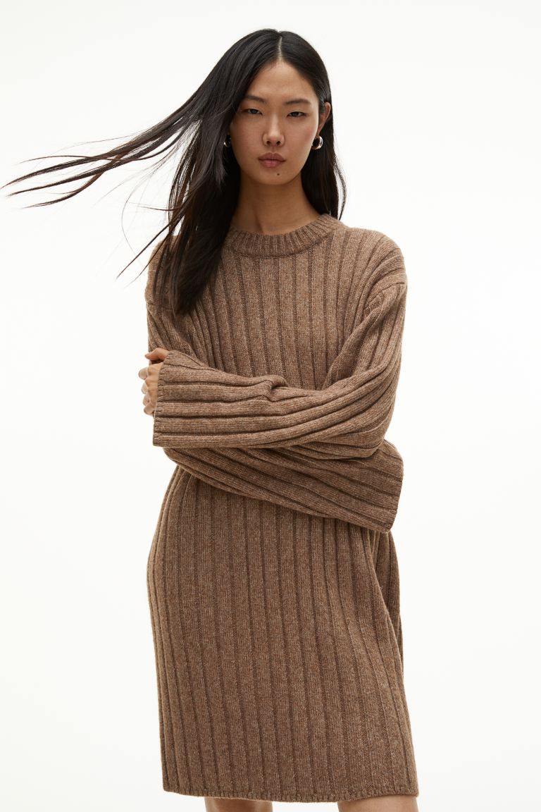 Rib-knit Dress - Dark beige melange - Ladies | H&M US | H&M (US + CA)