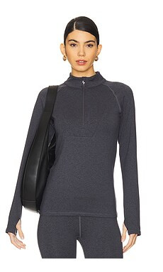 Varley Always Warm Base Layer Half Zip Top in Black Marl from Revolve.com | Revolve Clothing (Global)