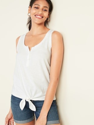 Slub-Knit Tie-Hem Henley Sleeveless Top For Women | Old Navy US