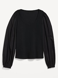 Puff-Sleeve Mixed Material Top for Women | Old Navy (US)