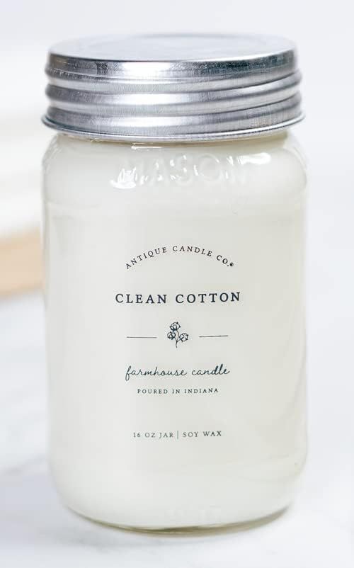 Antique Candle Co.® Clean Cotton 16 Ounce Soy Wax Candle, 80 Hour Burn Time, Cotton Wick, Mason ... | Amazon (US)