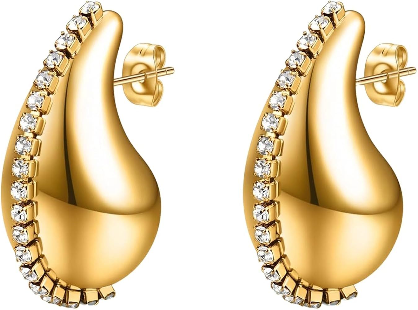 Fairy Grunge Chunky Gold & Silver Hoop Earrings, Geometric Tear Water-Drop, Clip-On Design for Wo... | Amazon (US)