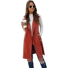 SheIn Women's Double Breasted Long Vest Jacket Casual Sleeveless Pocket Outerwear Longline | Amazon (US)