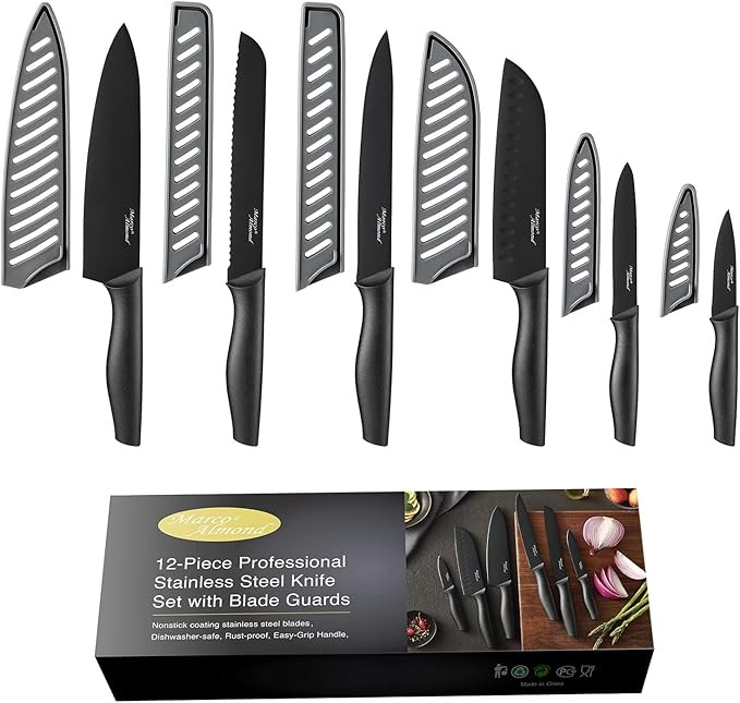 Marco Almond Kitchen Knife Set, KYA38 12-Piece Kitchen Knives Set with Covers, 6 Knives with 6 Bl... | Amazon (US)