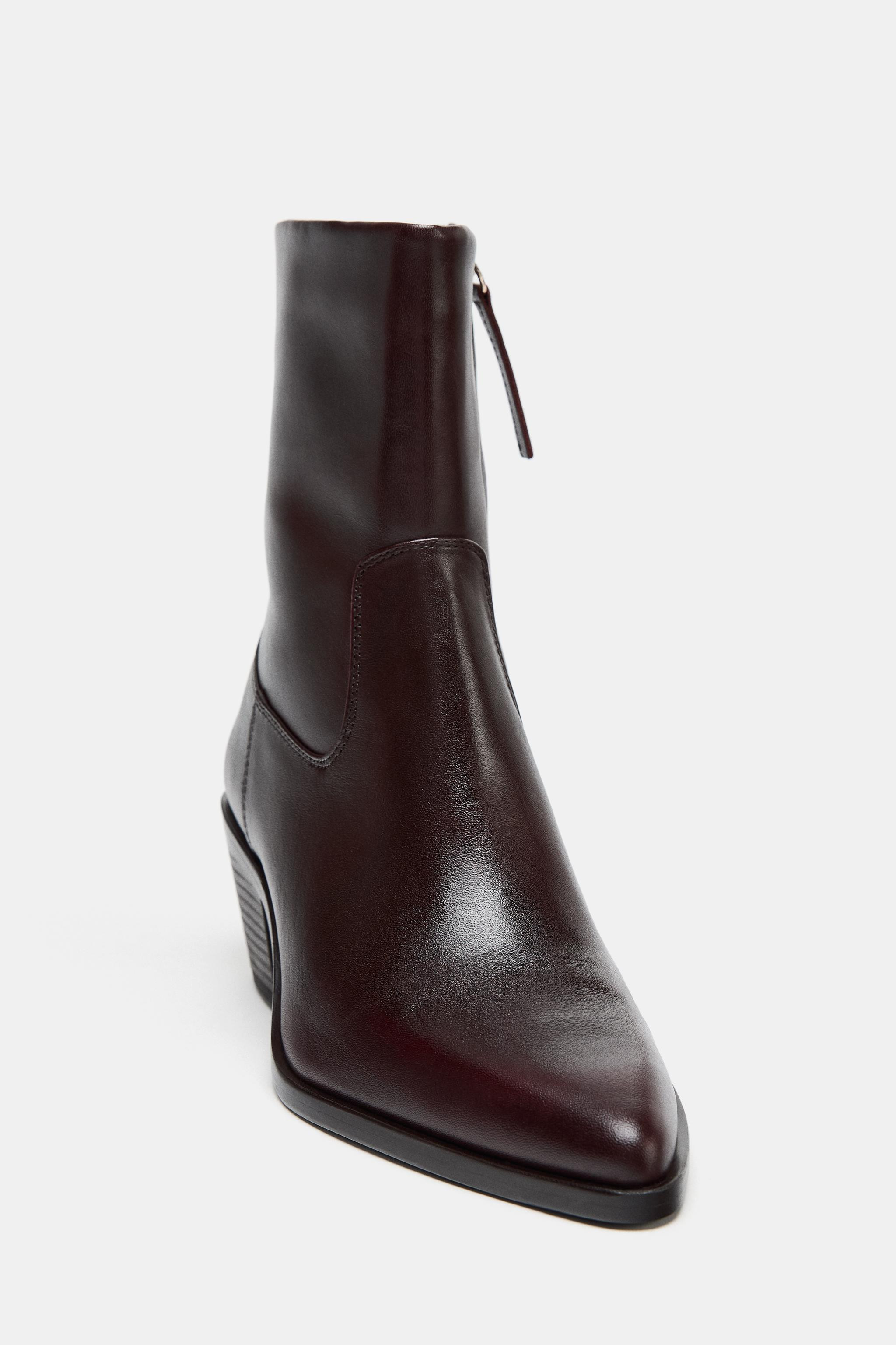 LEATHER COWBOY ANKLE BOOTS | Zara UK