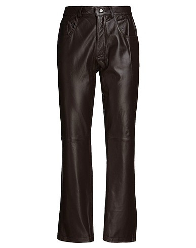 8 By YOOX LEATHER STRAIGHT LEG PANTS
 | Pantalone Testa di moro Donna | YOOX | YOOX IT