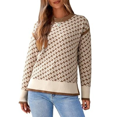 Dokotoo Womens Casual Cross Jacquard Sweaters 2025 Crewneck Long Sleev… | Amazon (US)
