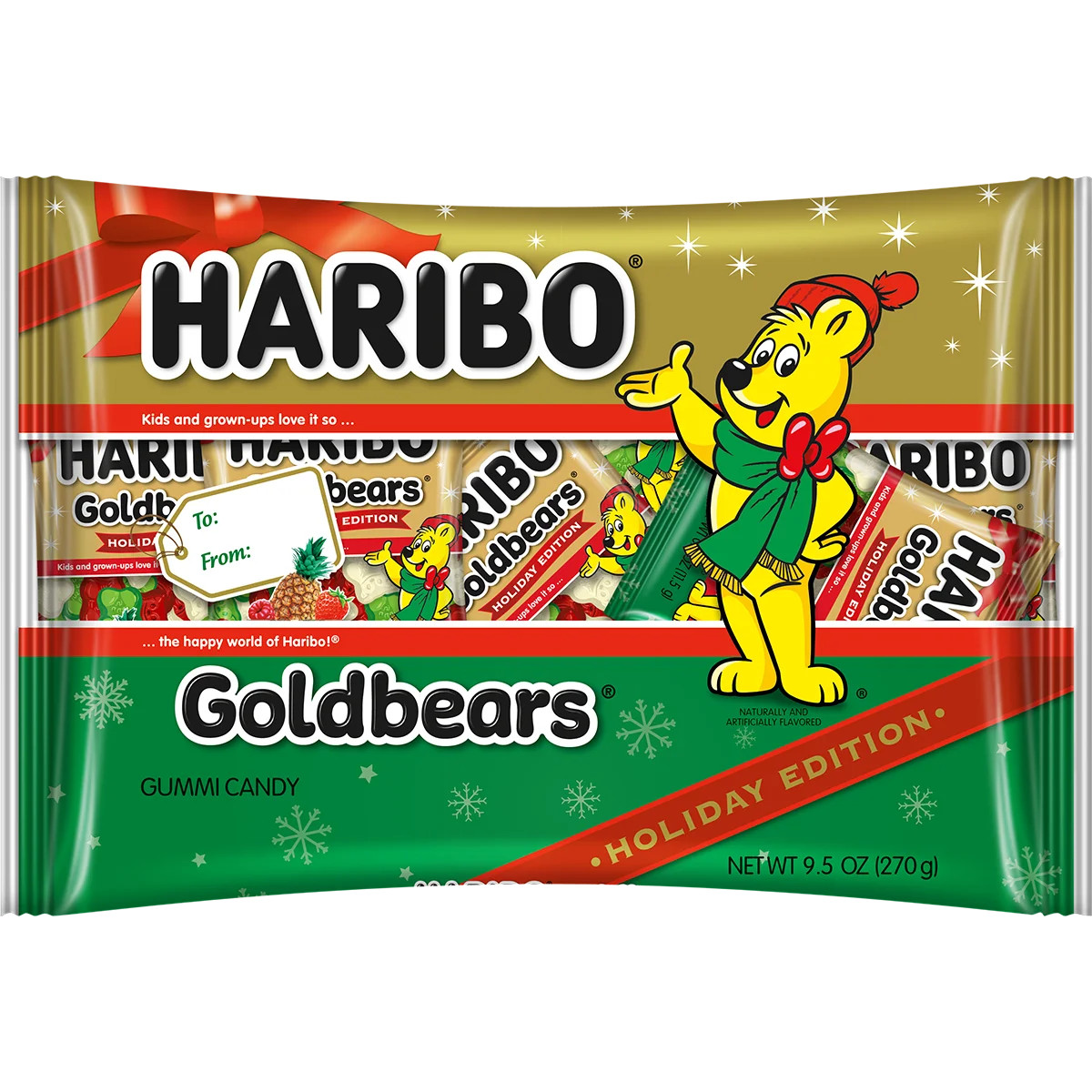 HARIBO Holiday Edition Red, White, and Green Goldbears Gummy Candy Mini Pouches, 9.5oz Bag, 23ct | Walmart (US)