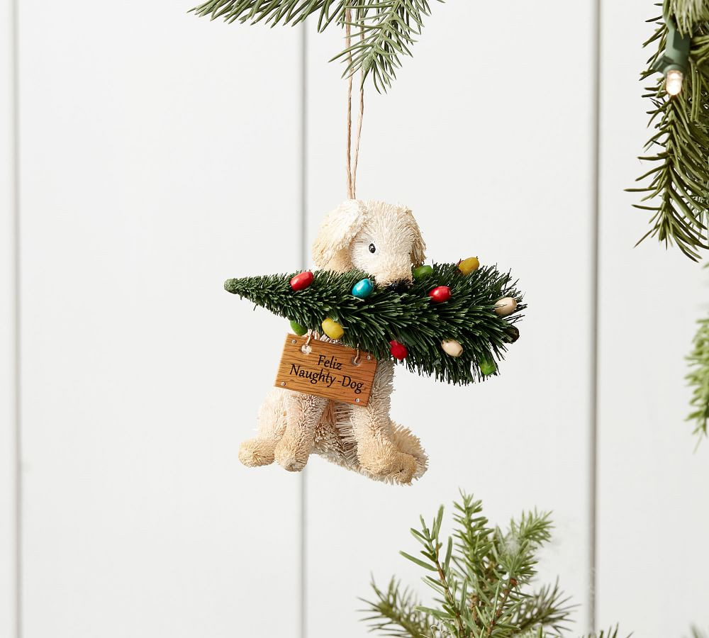 Bottlebrush Playful Pup Ornament | Pottery Barn (US)