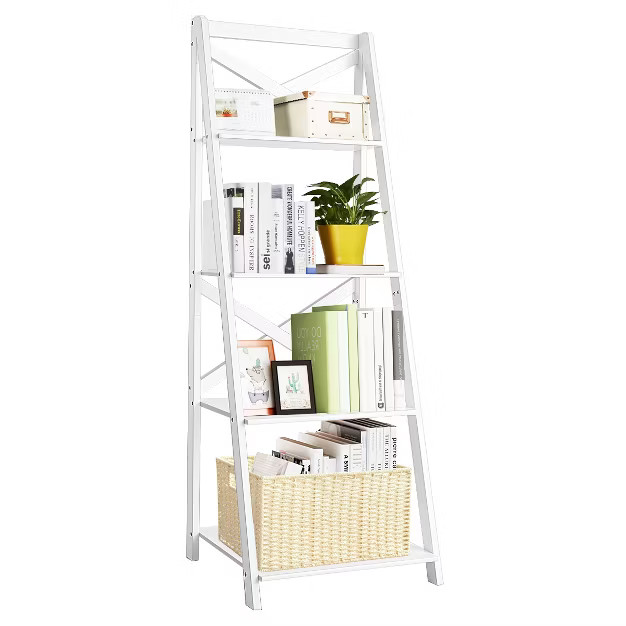 Costway 4-Tier Ladder Shelf Bookshelf Bookcase Storage Display Plant Leaning Shelf White | Target