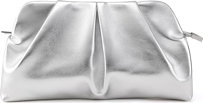 Women Clutch Bag Dressy Formal Handbag Pleated PU Clutch Purse Detachable Chain Crossbody Bag | Amazon (US)