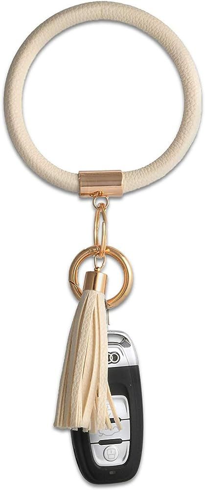 Coolcos Key Ring Bracelets Wristlet Keychain Bangle Keyring - Large Circle Leather Tassel Bracele... | Amazon (US)