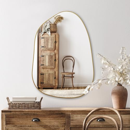 PERFNIQUE Irregular Wall Mirror Asymmetrical Mirror, 27''x19'' Gold Mirror for Bathroom Bedroom Living Room Entryway, Decorative Modern Wall Decor, Wall Mounted Mirror (Gold, 27''x19'') | Amazon (US)