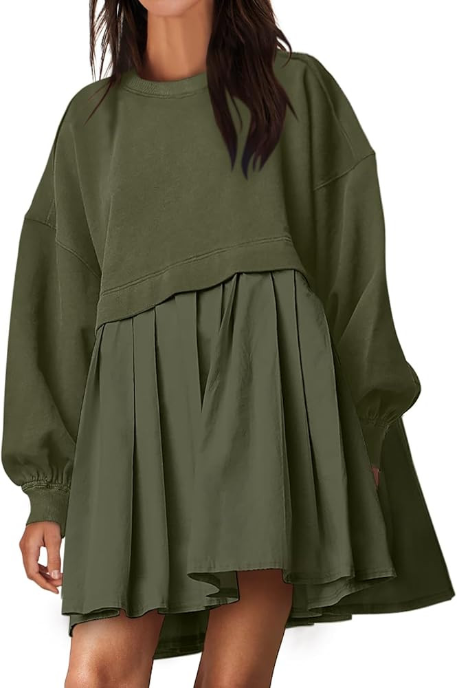 ANRABESS Women Sweatshirts Dress Oversized Long Sleeve Patchwork Casual Loose Pleated Pullover Mi... | Amazon (US)
