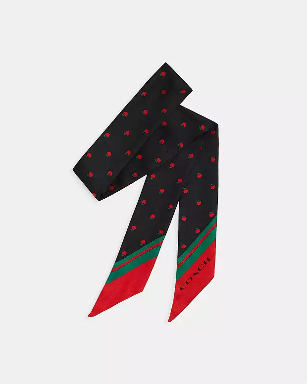 Mini Apple Print Silk Skinny Scarf | Coach (US)