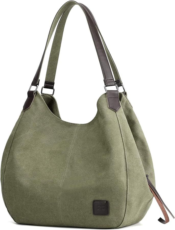 DOURR Women's Multi-pocket Shoulder Bag Fashion Cotton Canvas Handbag Tote Purse | Amazon (US)
