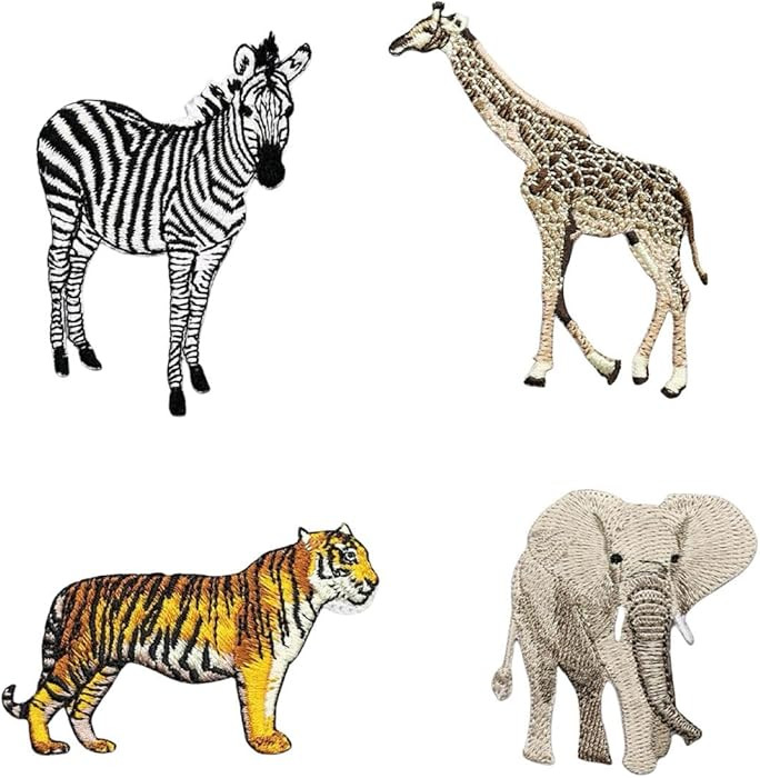 4 Pieces Cute Animal Patch Appliques, Sew on Iron on Zebra Tiger Elephant Giraffe Patches for Jac... | Amazon (US)