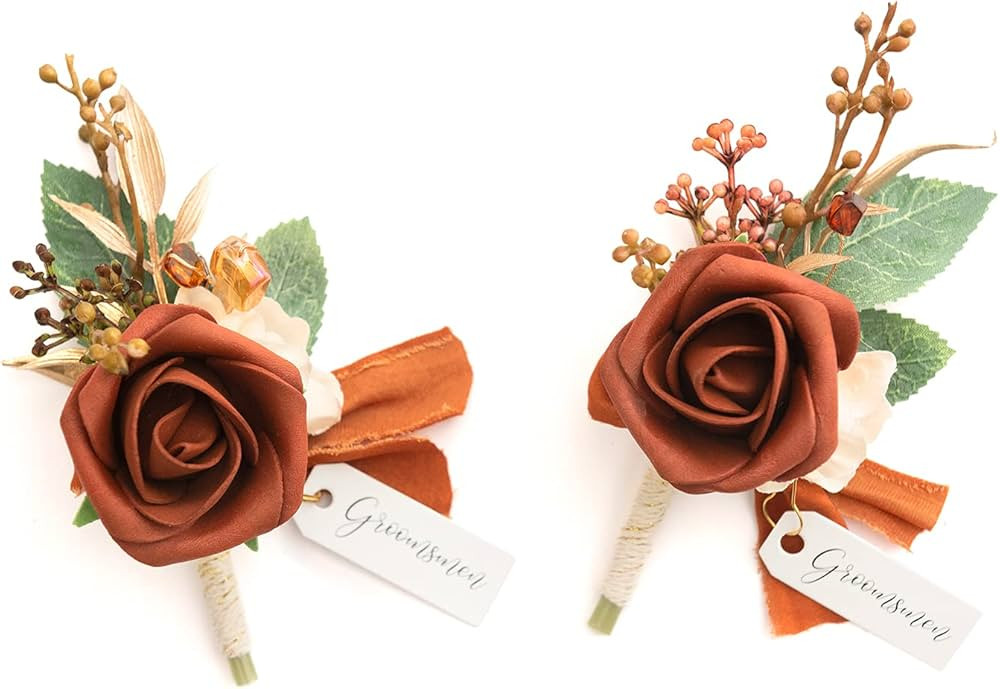 Ling's Moment Set of 2 Boutonniere for Men for Wedding Groom Groomsmen Boutonniere for Wedding Ce... | Amazon (US)