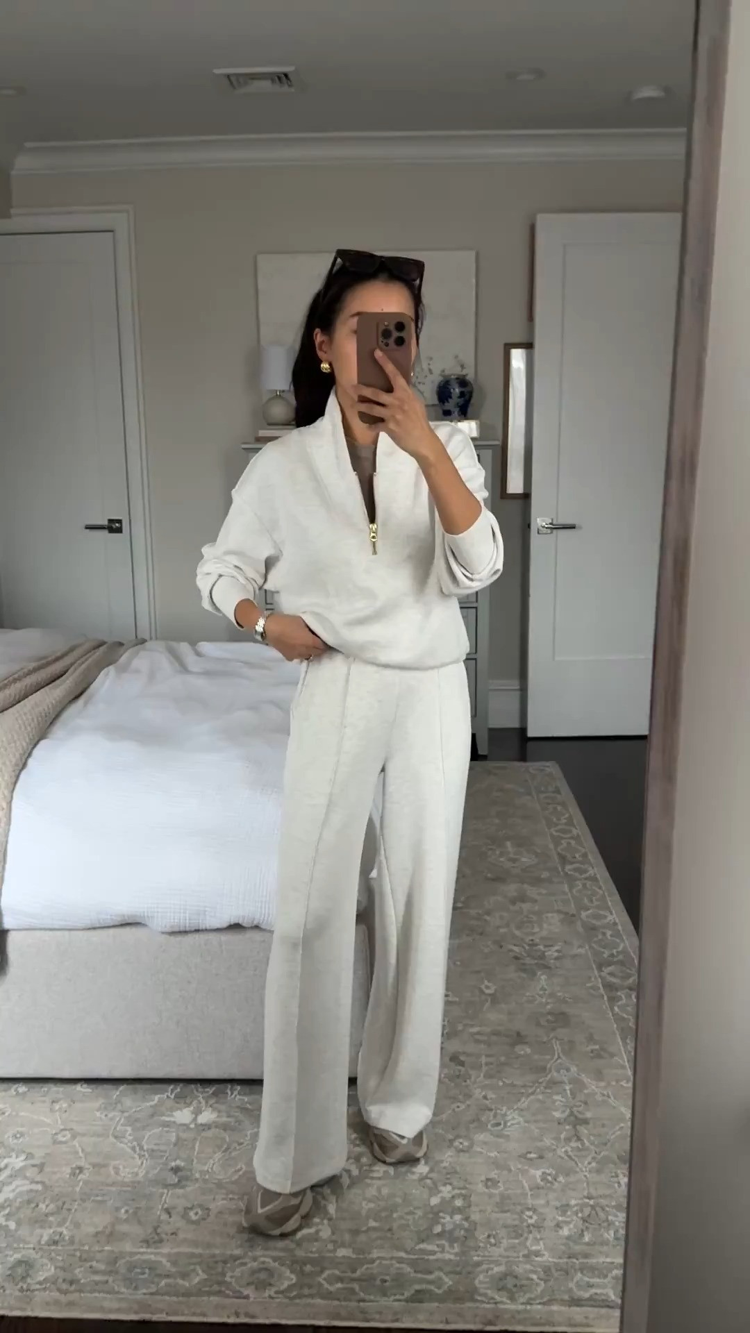 Restocked: Luxe lounge pants in shorter inseam! I used code HELLOVARLEY for 10% off.
• Varley wide leg pants 28" inseam xxs, sleek, elevated, soft and comfortable
• Varley Davidson woven sweatshirt in ivory marl xxs, double soft material is the best and worth it IMO. 
• For another Petite friendly pullover I also like and own the Hawley in navy and brown 
• new balance 9060 sneakers kids size 4, fits like a women’s 5.5/6 these are so comfy! With a chunkier higher sole so my pants don’t drag on the ground
• BP sunglasses

Athleisure outfit, travel outfit, petite friendly

#LTKTravel #LTKPetite #LTKActive