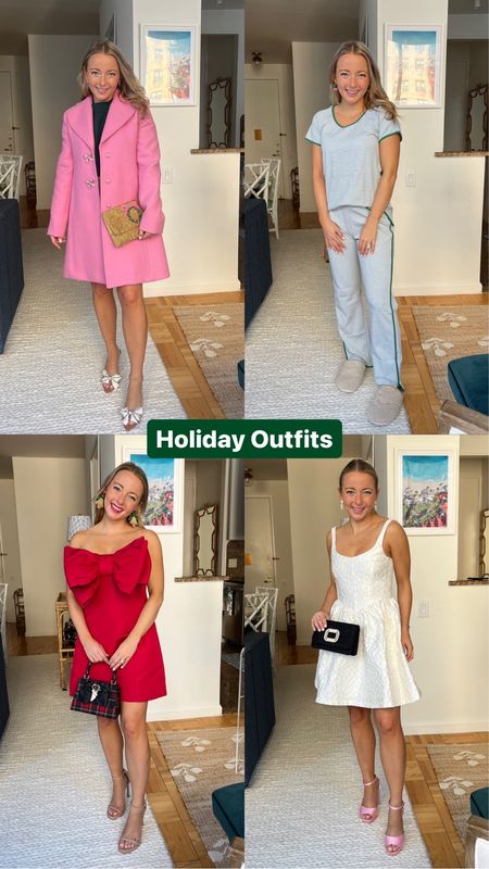 Festive and comfortable holiday outfits, including a bow dress, bridal dress, and Christmas pajamas! 🎄 #holidaystyle #ChristmasParty #holidaydress 

#LTKHoliday #LTKCyberWeek #LTKSeasonal