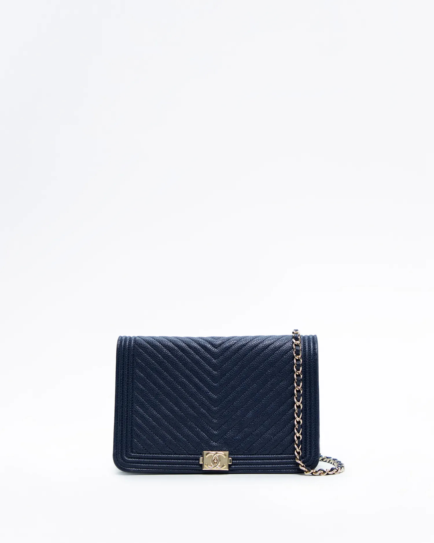 Caviar Chevron Boy Wallet on a Chain | Vivrelle