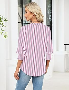 LOMON Button Down Shirts for Women 3/4 Length Sleeve Business Casual Blouses 2026 Summer Tops | Amazon (US)