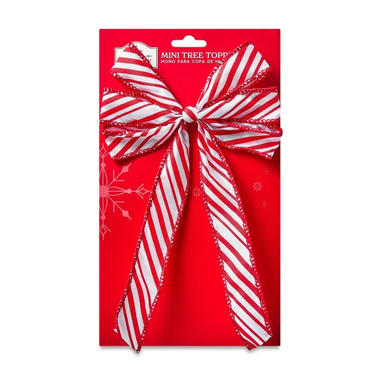 Red & White Striped Christmas Tree Topper Polyester Bow, 9 inch, by Holiday Time | Walmart (US)