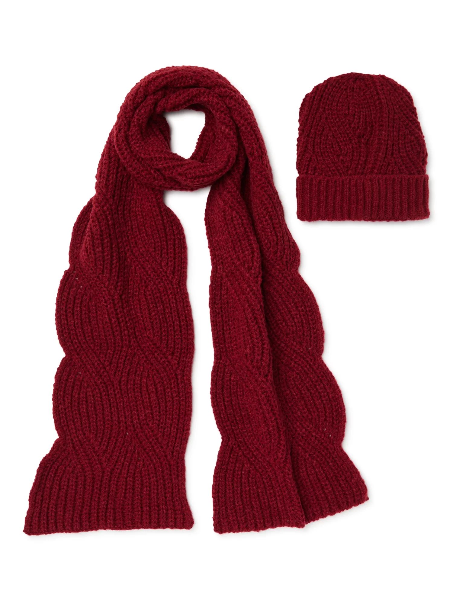 Time and Tru Adult Women's Cable Knit Beanie and Scarf Set, 2-Piece | Walmart (US)